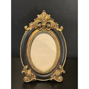 CBK Ornate Gold and Black Oval Picture Frame Vintage Baroque Style 4x6 9.5in
